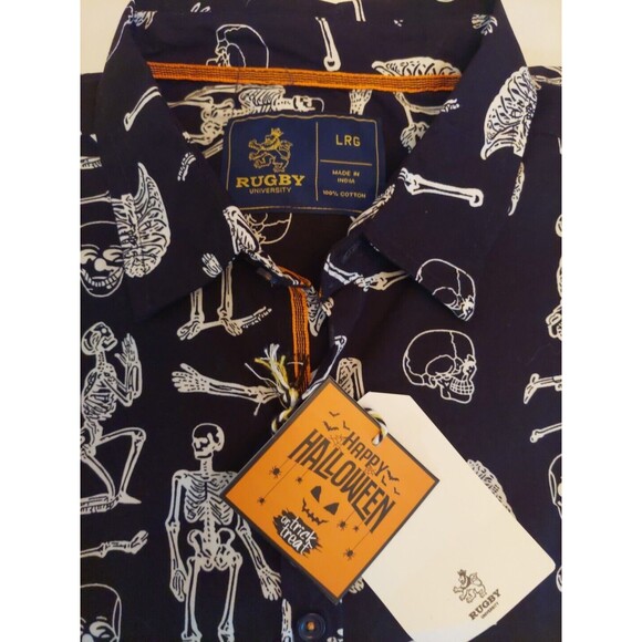 RUGBY University Halloween Button Up Casual 100% Cotton Short Sleeve Shirt NWT L - Picture 4 of 5